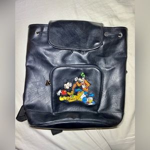 Faux leather Disney world black backpack Mickey Donald Duck Goofy Pluto